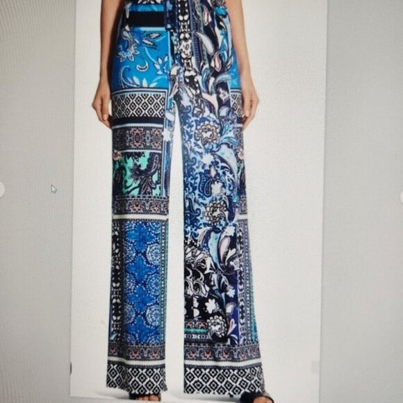 Chicos Women 1/8-M Paisley Floral Artisan Pull On Wide Leg Palazzo Pants Boho - Picture 1 of 11